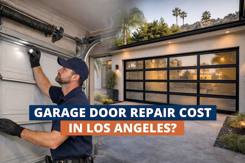 Modern glass garage door installed on a luxury home in Los Angeles